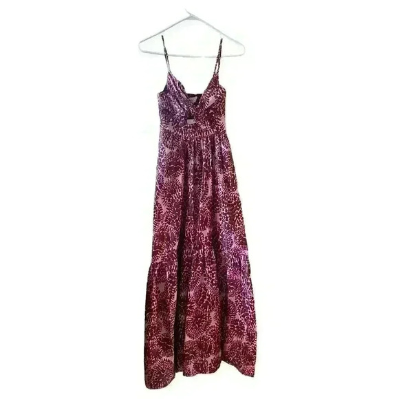 NWT A.L.C. Laura Keyhole Printed Smocked Back Maxi dark red pink Dress Size 0 - Picture 9 of 15